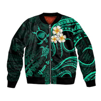 Personalised Kauai Hawaii Sleeve Zip Bomber Jacket Polynesian Tattoo and Pacific Plumeria Turquoise Vibe LT9 Unisex Turquoise - Polynesian Pride