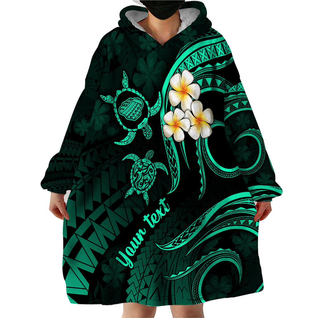 Personalised Kauai Hawaii Wearable Blanket Hoodie Polynesian Tattoo and Pacific Plumeria Turquoise Vibe LT9 - Polynesian Pride