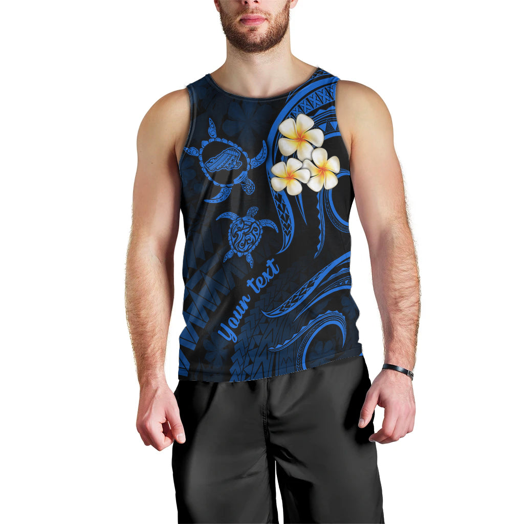Personalised Kahoolawe Hawaii Men Tank Top Polynesian Tattoo and Pacific Plumeria Blue Vibe LT9 - Polynesian Pride