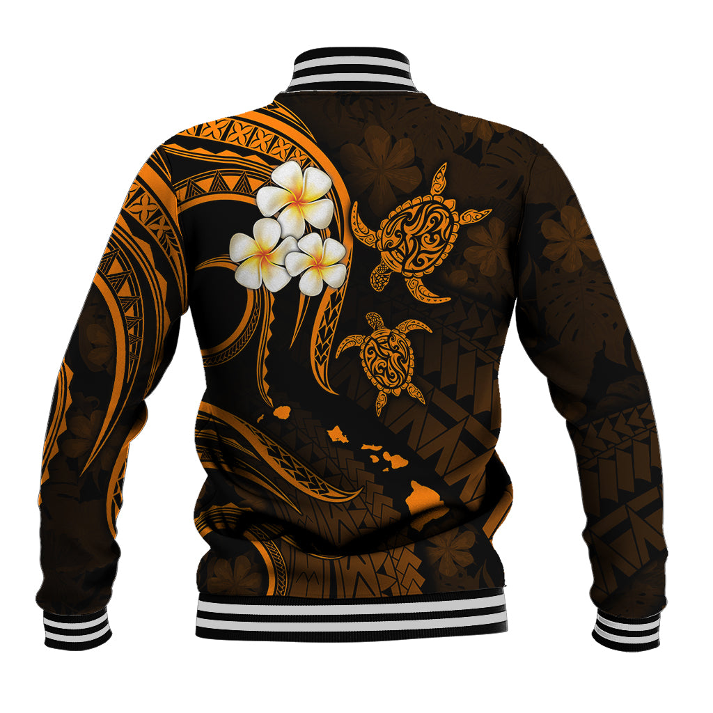 Personalised Kahoolawe Hawaii Baseball Jacket Polynesian Tattoo and Pacific Plumeria Gold Vibe LT9 - Polynesian Pride