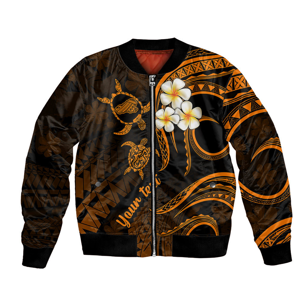 Personalised Kahoolawe Hawaii Bomber Jacket Polynesian Tattoo and Pacific Plumeria Gold Vibe LT9 Unisex Gold - Polynesian Pride