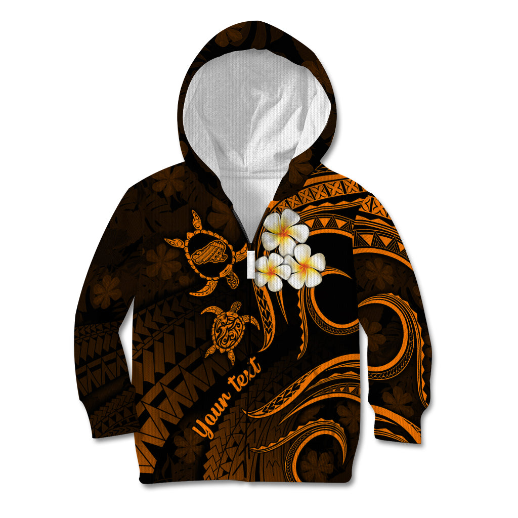 Personalised Kahoolawe Hawaii Kid Hoodie Polynesian Tattoo and Pacific Plumeria Gold Vibe LT9 Zip Hoodie Gold - Polynesian Pride