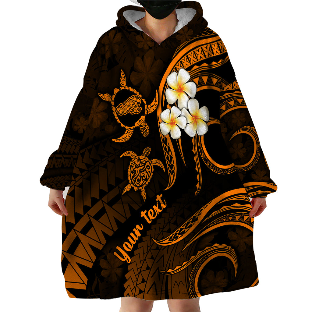 Personalised Kahoolawe Hawaii Wearable Blanket Hoodie Polynesian Tattoo and Pacific Plumeria Gold Vibe LT9 - Polynesian Pride