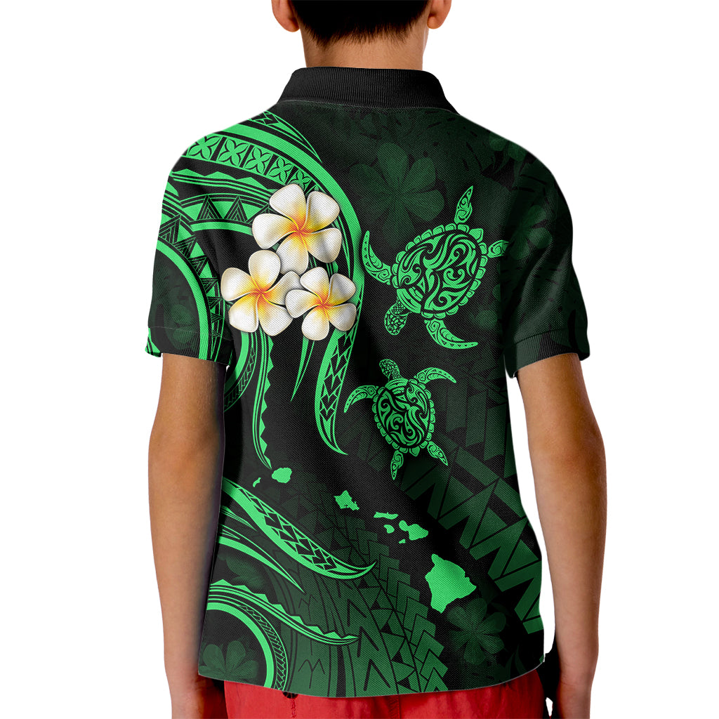 Personalised Kahoolawe Hawaii Kid Polo Shirt Polynesian Tattoo and Pacific Plumeria Green Vibe LT9 - Polynesian Pride