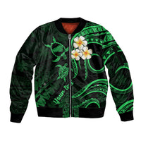 Personalised Kahoolawe Hawaii Sleeve Zip Bomber Jacket Polynesian Tattoo and Pacific Plumeria Green Vibe LT9 Unisex Green - Polynesian Pride