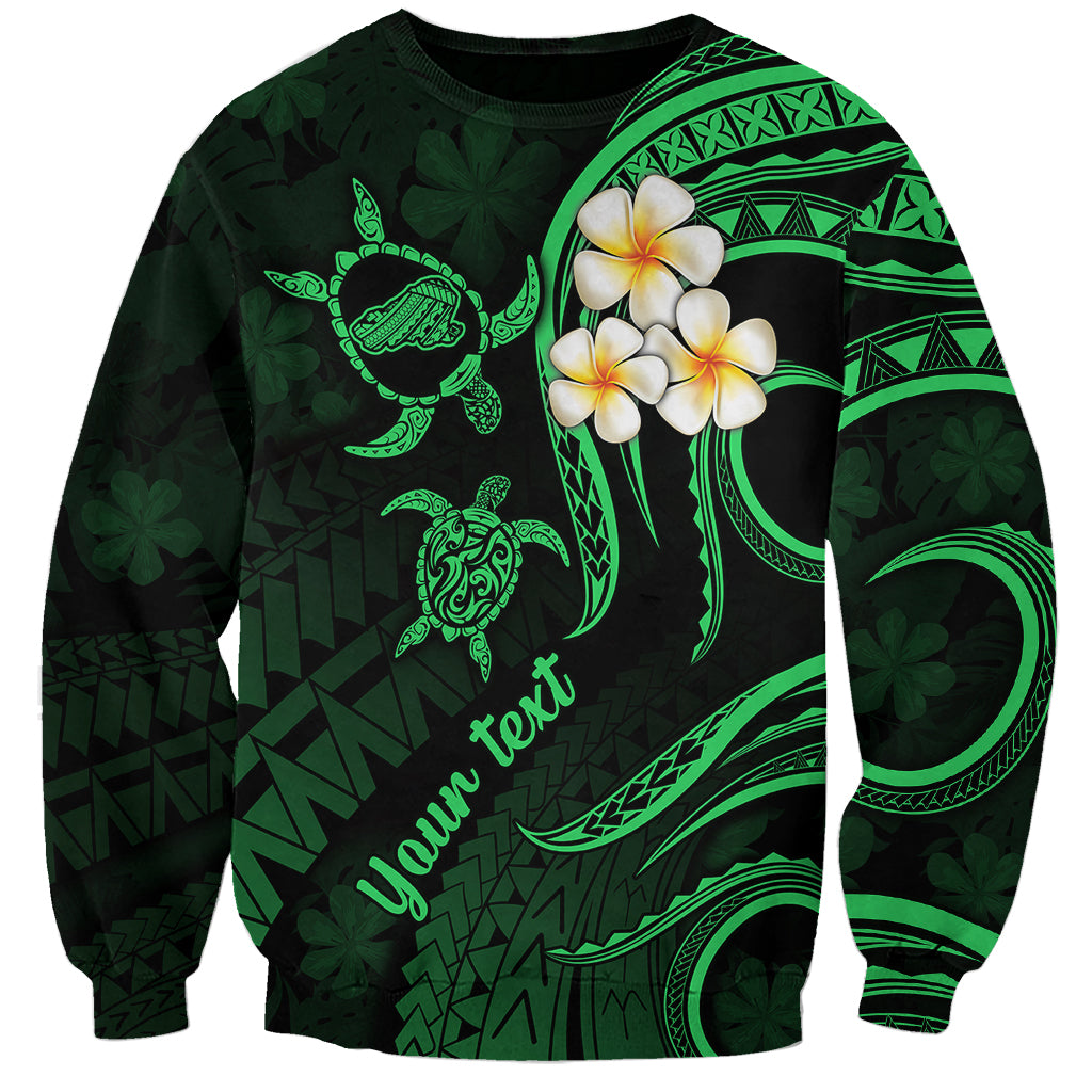 Personalised Kahoolawe Hawaii Sweatshirt Polynesian Tattoo and Pacific Plumeria Green Vibe LT9 Unisex Green - Polynesian Pride
