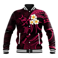 Personalised Kahoolawe Hawaii Baseball Jacket Polynesian Tattoo and Pacific Plumeria Pink Vibe LT9 Unisex Pink - Polynesian Pride