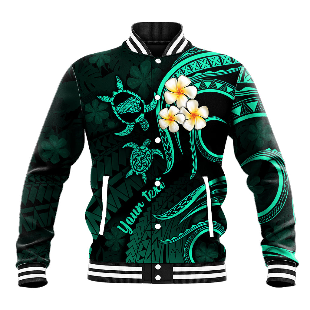 Personalised Kahoolawe Hawaii Baseball Jacket Polynesian Tattoo and Pacific Plumeria Turquoise Vibe LT9 Unisex Turquoise - Polynesian Pride