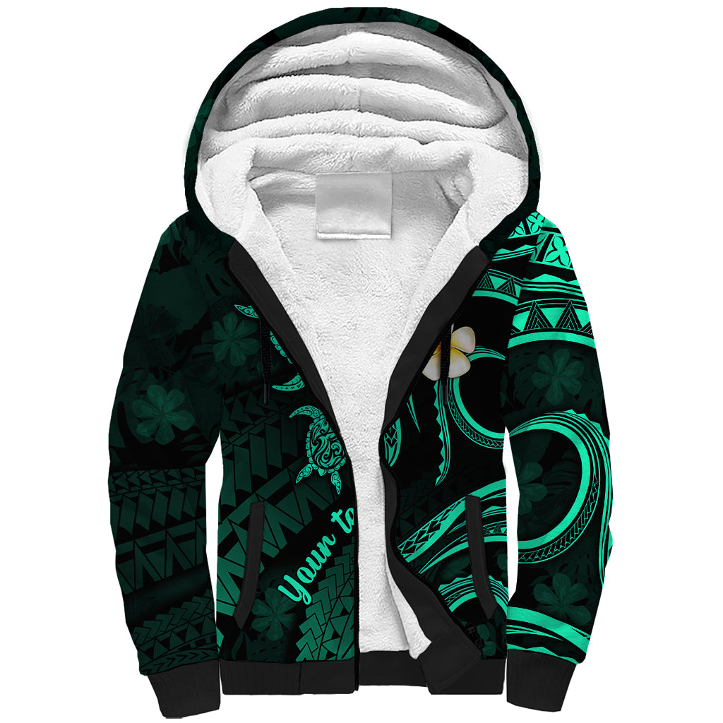 Personalised Kahoolawe Hawaii Sherpa Hoodie Polynesian Tattoo and Pacific Plumeria Turquoise Vibe LT9 Unisex Turquoise - Polynesian Pride