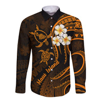 Hawaii Long Sleeve Button Shirt Maui Islands Pacific Plumeria Gold Vibe LT9 Unisex Gold - Polynesian Pride