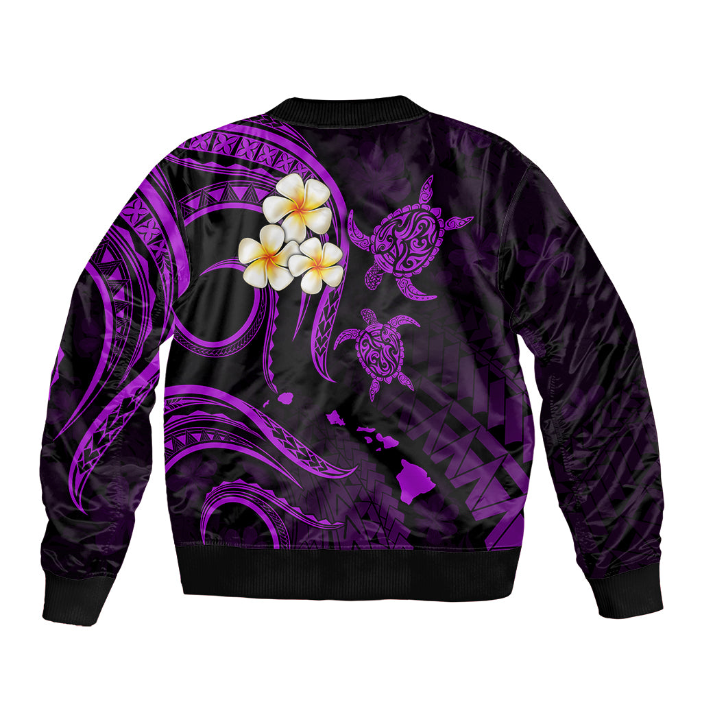 Hawaii Sleeve Zip Bomber Jacket Maui Islands Pacific Plumeria Purple Vibe LT9 - Polynesian Pride