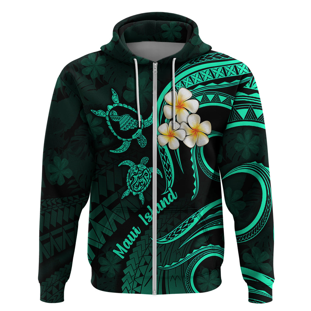 Hawaii Hoodie Maui Islands Pacific Plumeria Turquoise Vibe LT9 Zip Hoodie Turquoise - Polynesian Pride