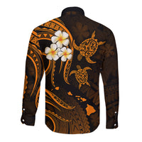 Personalised Maui Hawaii Long Sleeve Button Shirt Polynesian Tattoo and Pacific Plumeria Gold Vibe LT9 - Polynesian Pride