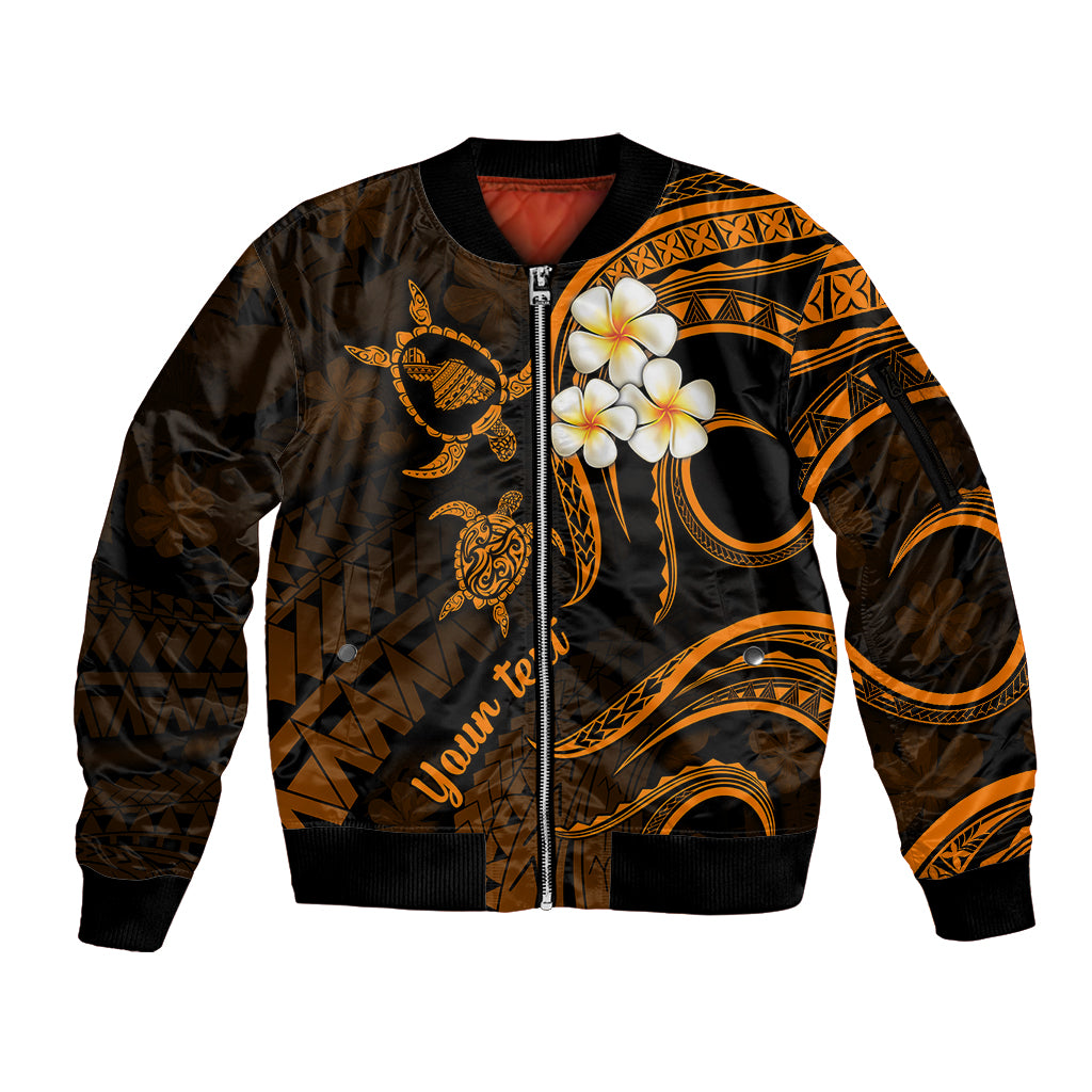 Personalised Maui Hawaii Sleeve Zip Bomber Jacket Polynesian Tattoo and Pacific Plumeria Gold Vibe LT9 Unisex Gold - Polynesian Pride