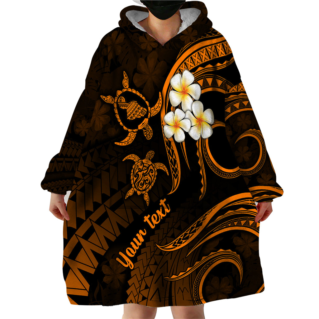 Personalised Maui Hawaii Wearable Blanket Hoodie Polynesian Tattoo and Pacific Plumeria Gold Vibe LT9 - Polynesian Pride