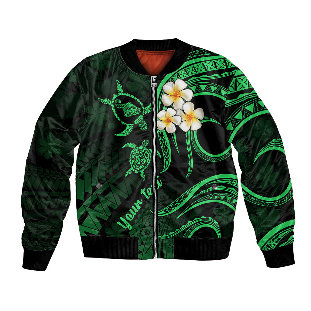 Personalised Maui Hawaii Bomber Jacket Polynesian Tattoo and Pacific Plumeria Green Vibe LT9 Unisex Green - Polynesian Pride