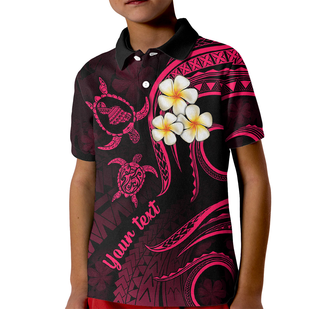 Personalised Maui Hawaii Kid Polo Shirt Polynesian Tattoo and Pacific Plumeria Pink Vibe LT9 Kid Pink - Polynesian Pride