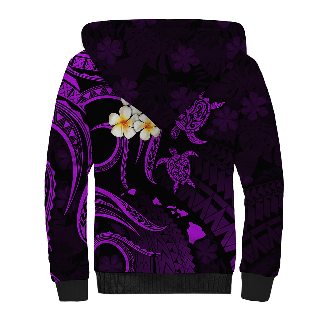 Personalised Maui Hawaii Sherpa Hoodie Polynesian Tattoo and Pacific Plumeria Purple Vibe LT9 - Polynesian Pride