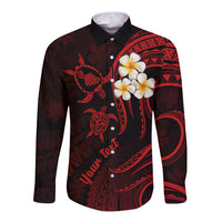 Personalised Maui Hawaii Long Sleeve Button Shirt Polynesian Tattoo and Pacific Plumeria Red Vibe LT9 Unisex Red - Polynesian Pride