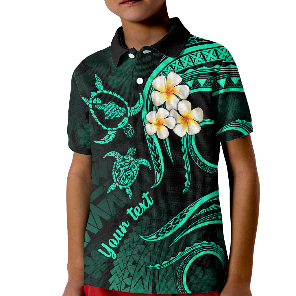 Personalised Maui Hawaii Kid Polo Shirt Polynesian Tattoo and Pacific Plumeria Turquoise Vibe LT9 Kid Turquoise - Polynesian Pride