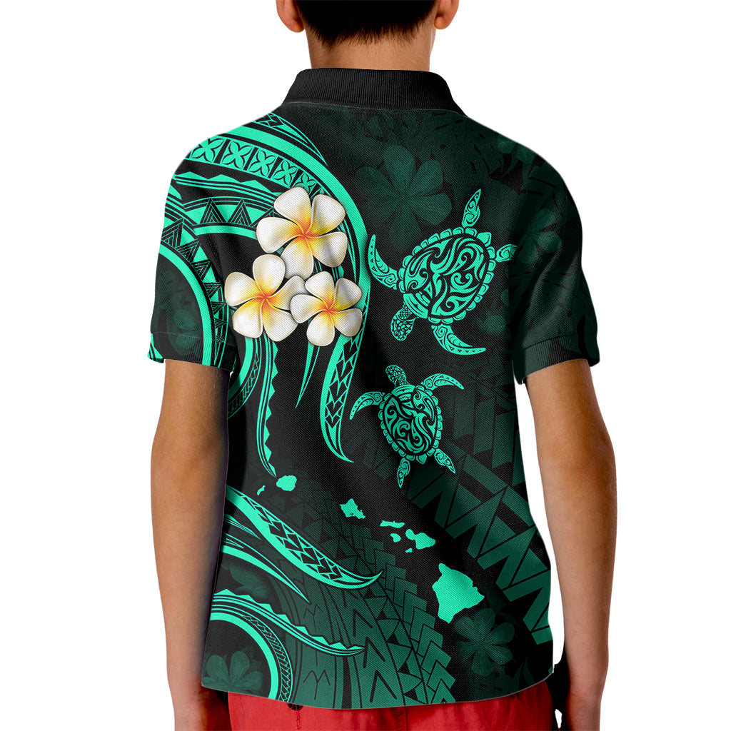 Personalised Maui Hawaii Kid Polo Shirt Polynesian Tattoo and Pacific Plumeria Turquoise Vibe LT9 - Polynesian Pride