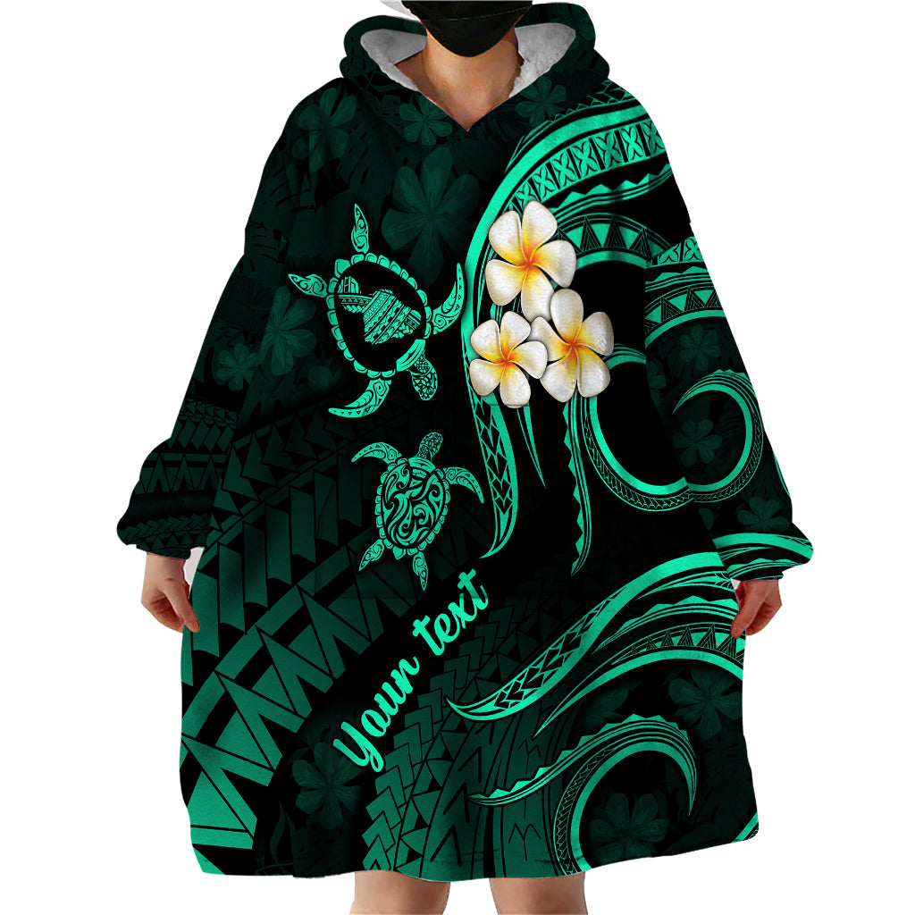 Personalised Maui Hawaii Wearable Blanket Hoodie Polynesian Tattoo and Pacific Plumeria Turquoise Vibe LT9 - Polynesian Pride