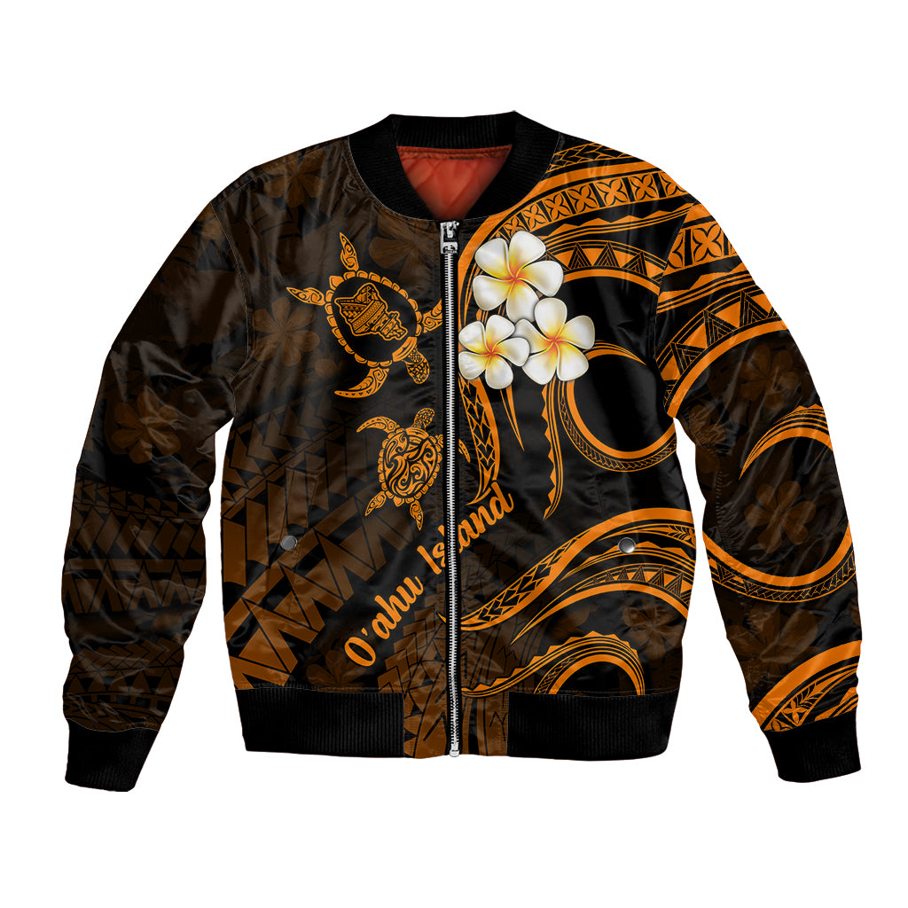 Hawaii Bomber Jacket Oahu Islands Pacific Plumeria Gold Vibe LT9 Unisex Gold - Polynesian Pride