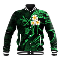Hawaii Baseball Jacket Oahu Islands Pacific Plumeria Green Vibe LT9 Unisex Green - Polynesian Pride