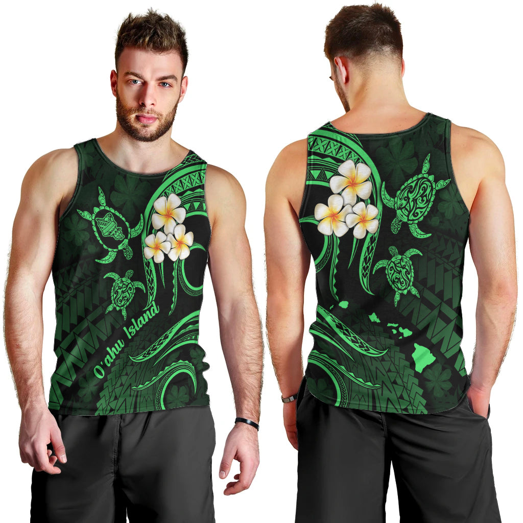 Hawaii Men Tank Top Oahu Islands Pacific Plumeria Green Vibe LT9 - Polynesian Pride
