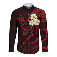 Hawaii Long Sleeve Button Shirt Oahu Islands Pacific Plumeria Red Vibe LT9 Unisex Red - Polynesian Pride