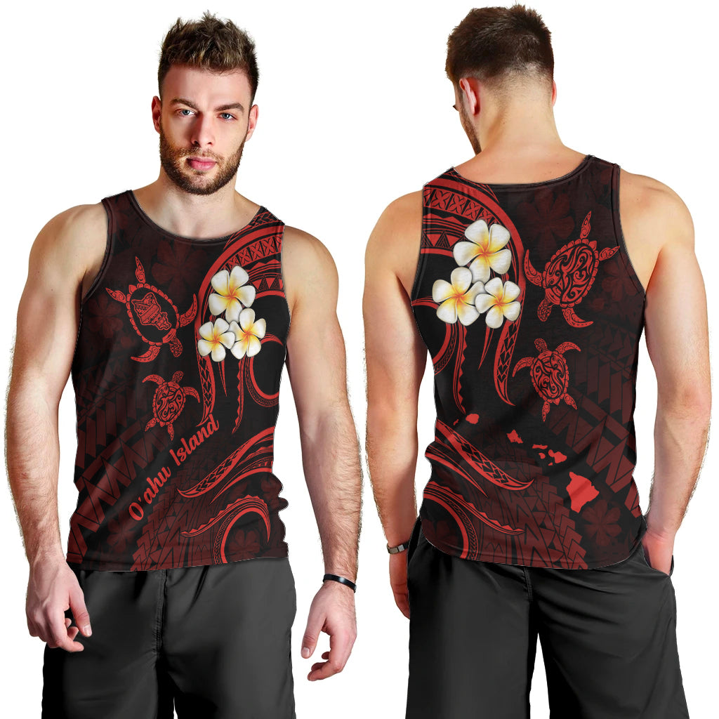 Hawaii Men Tank Top Oahu Islands Pacific Plumeria Red Vibe LT9 - Polynesian Pride