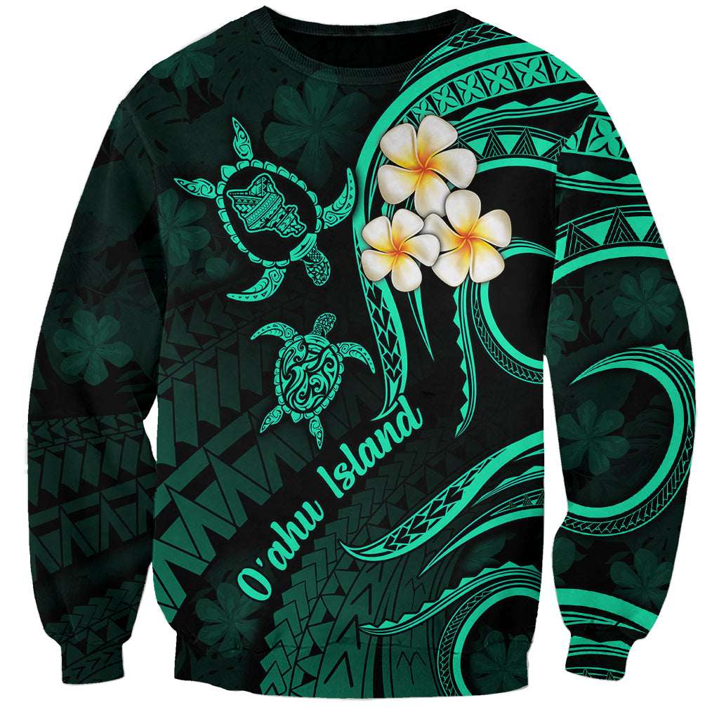 Hawaii Sweatshirt Oahu Islands Pacific Plumeria Turquoise Vibe LT9 Unisex Turquoise - Polynesian Pride