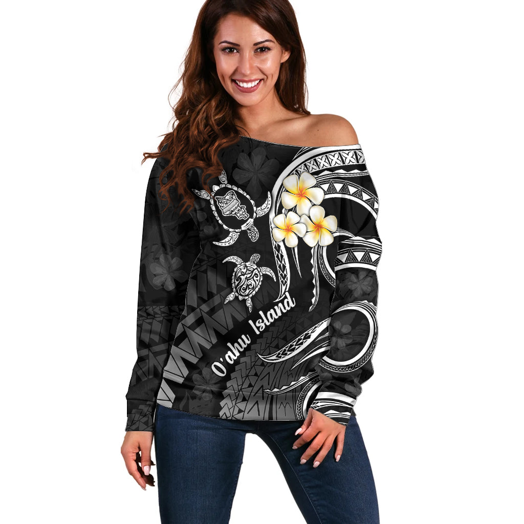 Hawaii Off Shoulder Sweater Oahu Islands Pacific Plumeria White Vibe LT9 Women White - Polynesian Pride