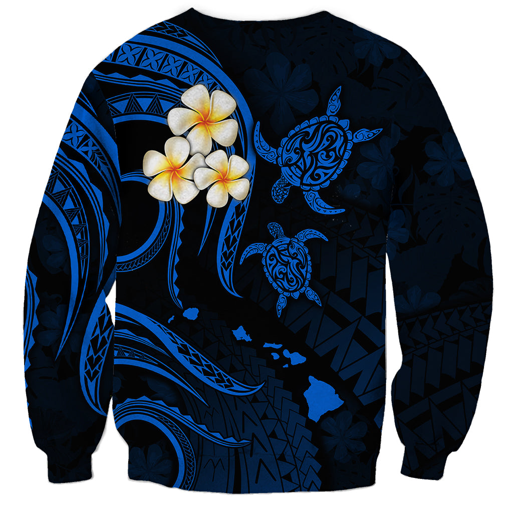 Personalised Oahu Hawaii Sweatshirt Polynesian Tattoo and Pacific Plumeria Blue Vibe LT9 - Polynesian Pride