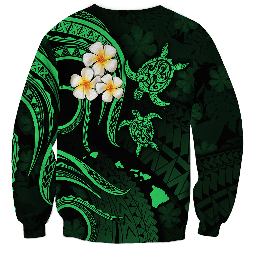 Personalised Oahu Hawaii Sweatshirt Polynesian Tattoo and Pacific Plumeria Green Vibe LT9 - Polynesian Pride