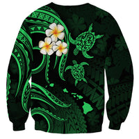 Personalised Oahu Hawaii Sweatshirt Polynesian Tattoo and Pacific Plumeria Green Vibe LT9 - Polynesian Pride
