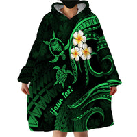Personalised Oahu Hawaii Wearable Blanket Hoodie Polynesian Tattoo and Pacific Plumeria Green Vibe LT9 - Polynesian Pride