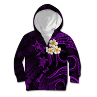 Personalised Oahu Hawaii Kid Hoodie Polynesian Tattoo and Pacific Plumeria Purple Vibe LT9 Zip Hoodie Purple - Polynesian Pride
