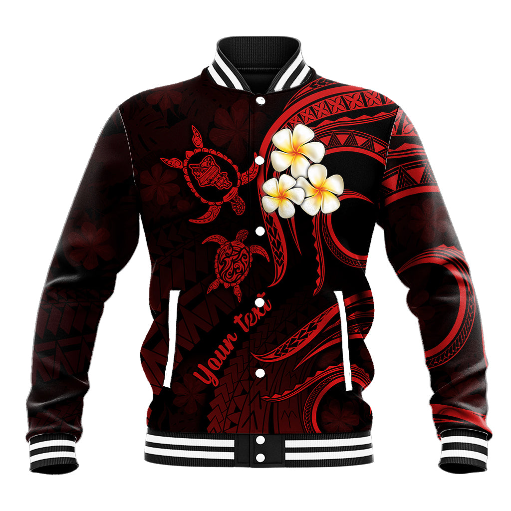 Personalised Oahu Hawaii Baseball Jacket Polynesian Tattoo and Pacific Plumeria Red Vibe LT9 Unisex Red - Polynesian Pride