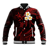 Personalised Oahu Hawaii Baseball Jacket Polynesian Tattoo and Pacific Plumeria Red Vibe LT9 Unisex Red - Polynesian Pride