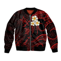 Personalised Oahu Hawaii Bomber Jacket Polynesian Tattoo and Pacific Plumeria Red Vibe LT9 Unisex Red - Polynesian Pride