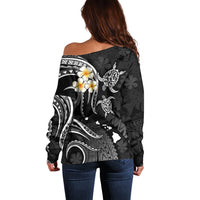 Personalised Oahu Hawaii Off Shoulder Sweater Polynesian Tattoo and Pacific Plumeria White Vibe LT9 - Polynesian Pride