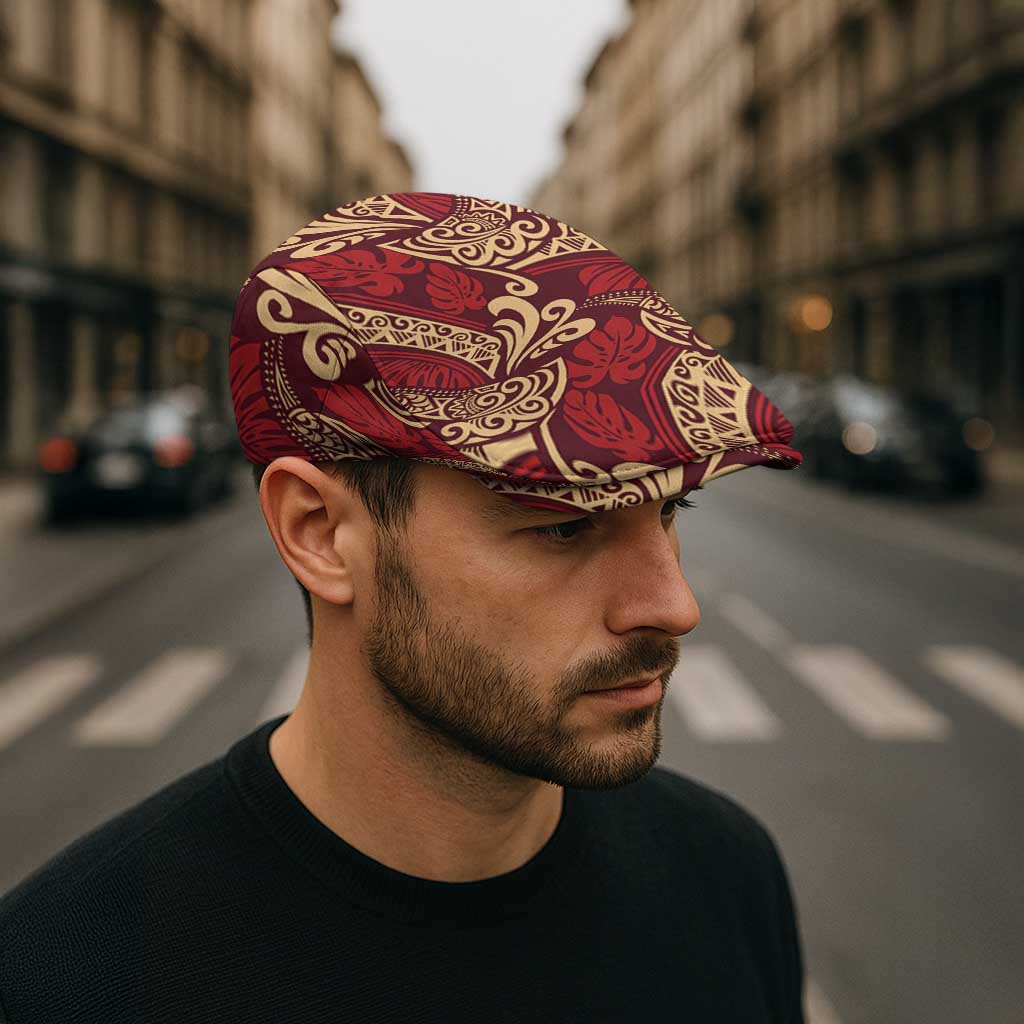 Luxury Red Monstera Jeff Hat Polynesian Tribal Pattern LT01 - Polynesian Pride