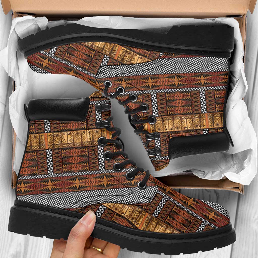 Malo e Lelei Tonga All Season Boots Tongan Ngatu Tapa Cloth LT14 Orange - Polynesian Pride