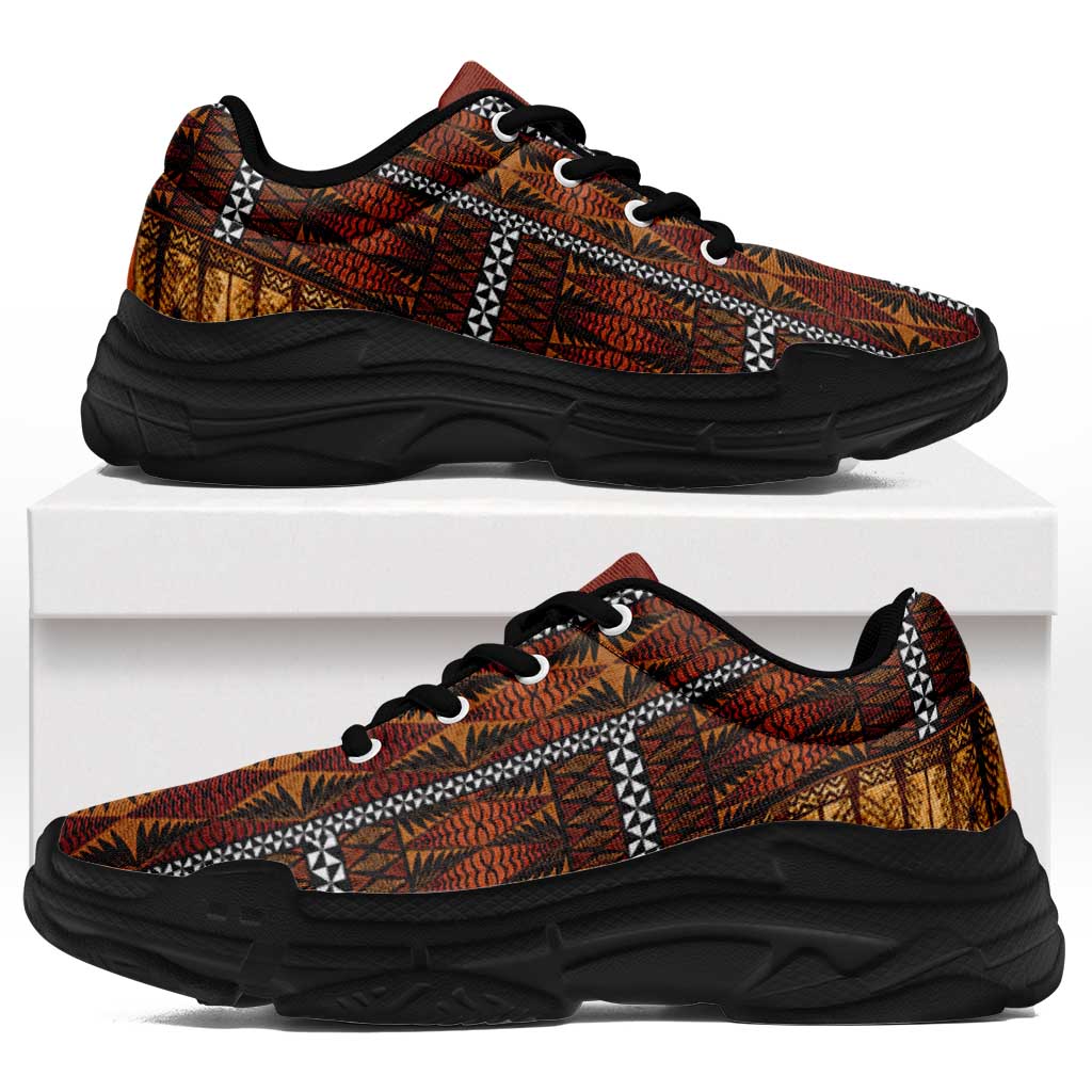 Malo e Lelei Tonga Chunky Sneakers Tongan Ngatu Tapa Cloth LT14 Orange - Polynesian Pride