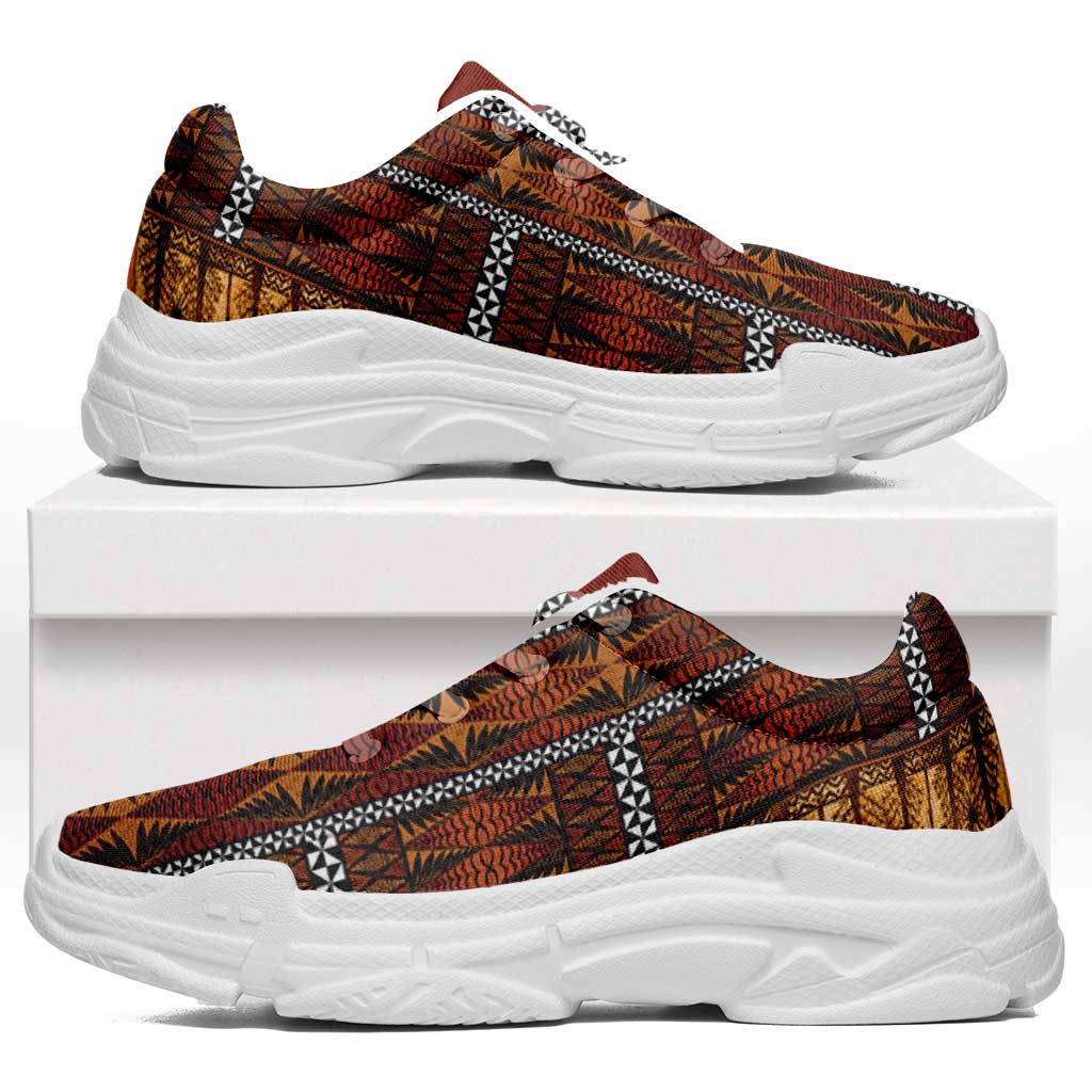 Malo e Lelei Tonga Chunky Sneakers Tongan Ngatu Tapa Cloth LT14 Orange - Polynesian Pride