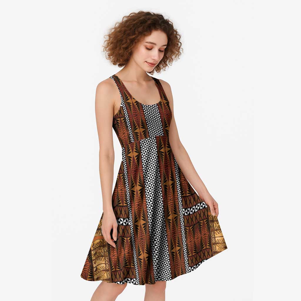 Malo e Lelei Tonga Midi Dress Tongan Ngatu Tapa Cloth LT14 - Polynesian Pride