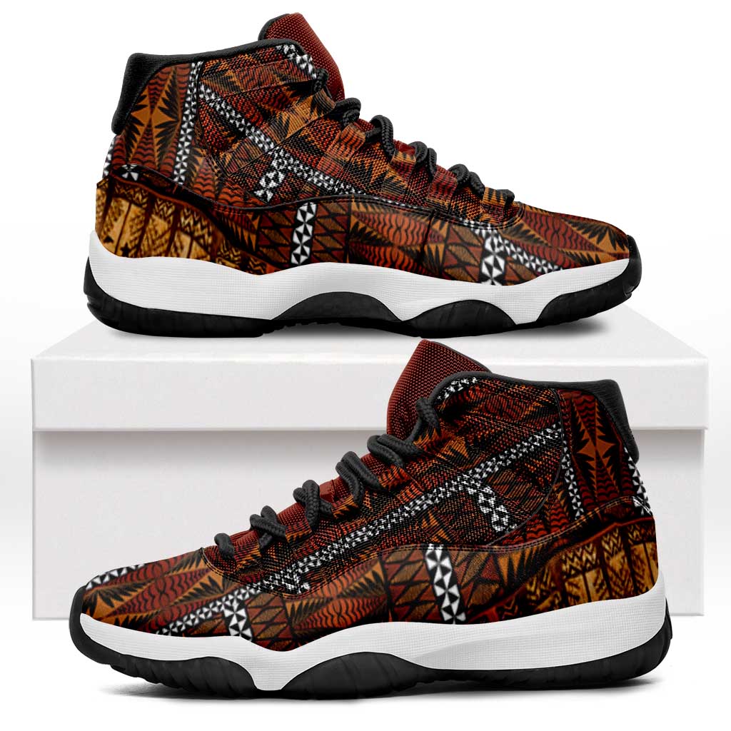 Malo e Lelei Tonga Sneakers J11 Tongan Ngatu Tapa Cloth LT14 Orange - Polynesian Pride