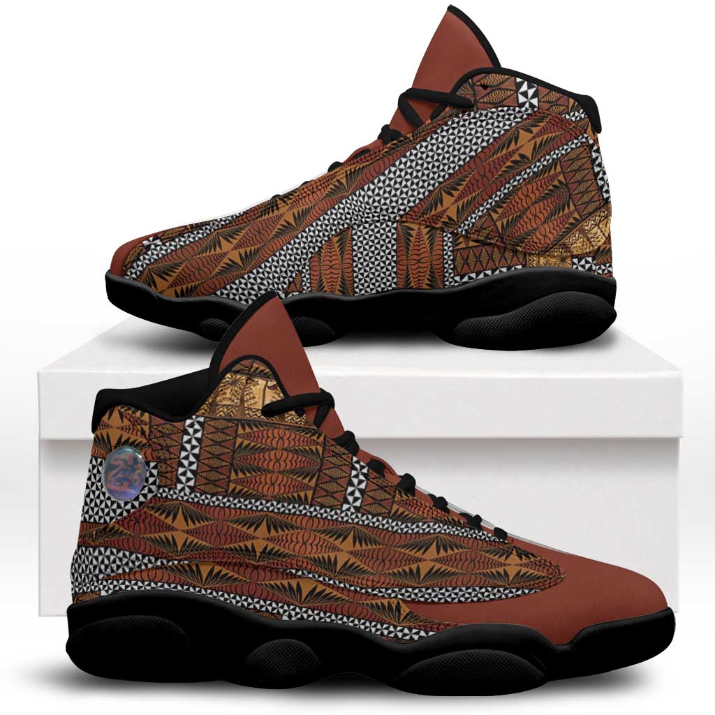 Malo e Lelei Tonga Sneakers J13 Tongan Ngatu Tapa Cloth LT14 Orange - Polynesian Pride
