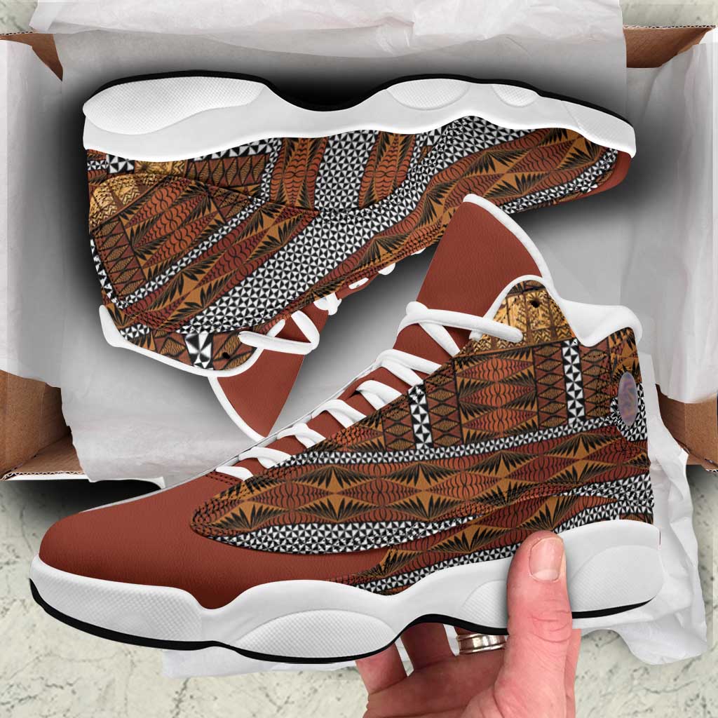 Malo e Lelei Tonga Sneakers J13 Tongan Ngatu Tapa Cloth LT14 Orange - Polynesian Pride